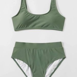 High waisted olive green bikini